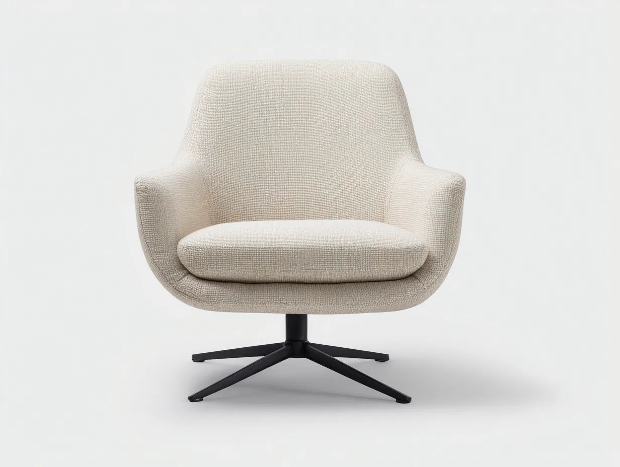 Wohnzimmer Sessel 82x86x88 cm Beige Stoff Schwarz Drehfuß moderner Komfortstil
