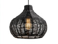 Außenpendelleuchte Metall und PE-Geflecht 36×36×52 cm Schwarz/Natur – geflochtene Form für Veranda und Terrasse