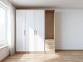 Kleiderschrank 210×60×220 cm Holzwerkstoff Weiß/Naturholz - Drehtüren mit integriertem Stauraumbereich