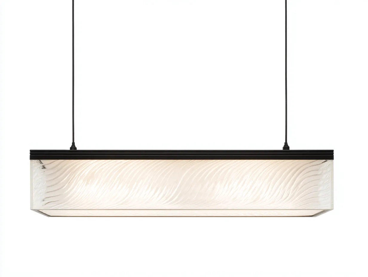 Außenpendelleuchte 110×28×24 cm Metall Glas Schwarz Weiß - lineare Hängeleuchte mit strukturiertem Schirm