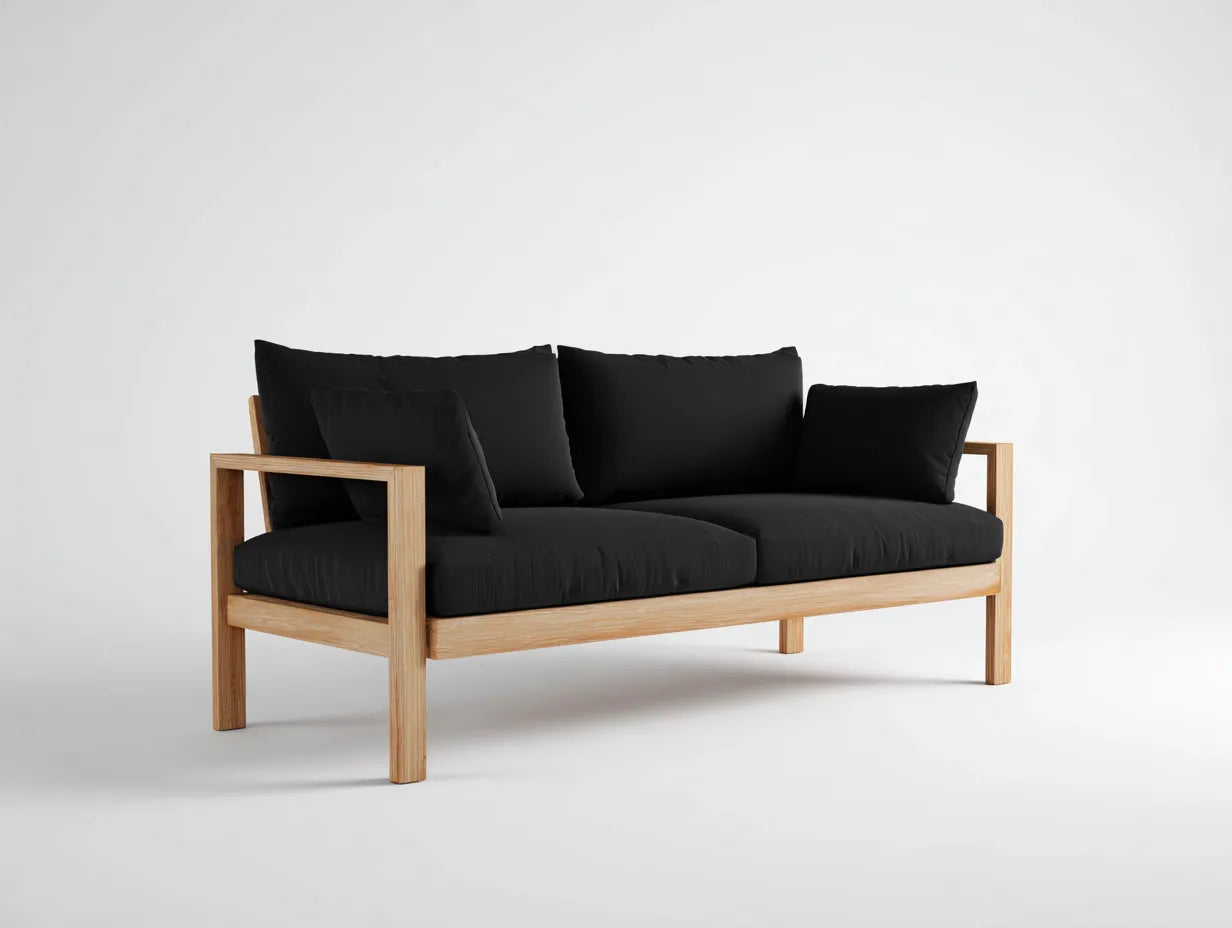 Sofa 205×82×78 cm Holz Stoff Schwarz Natur - geradliniges Wohnzimmerdesign