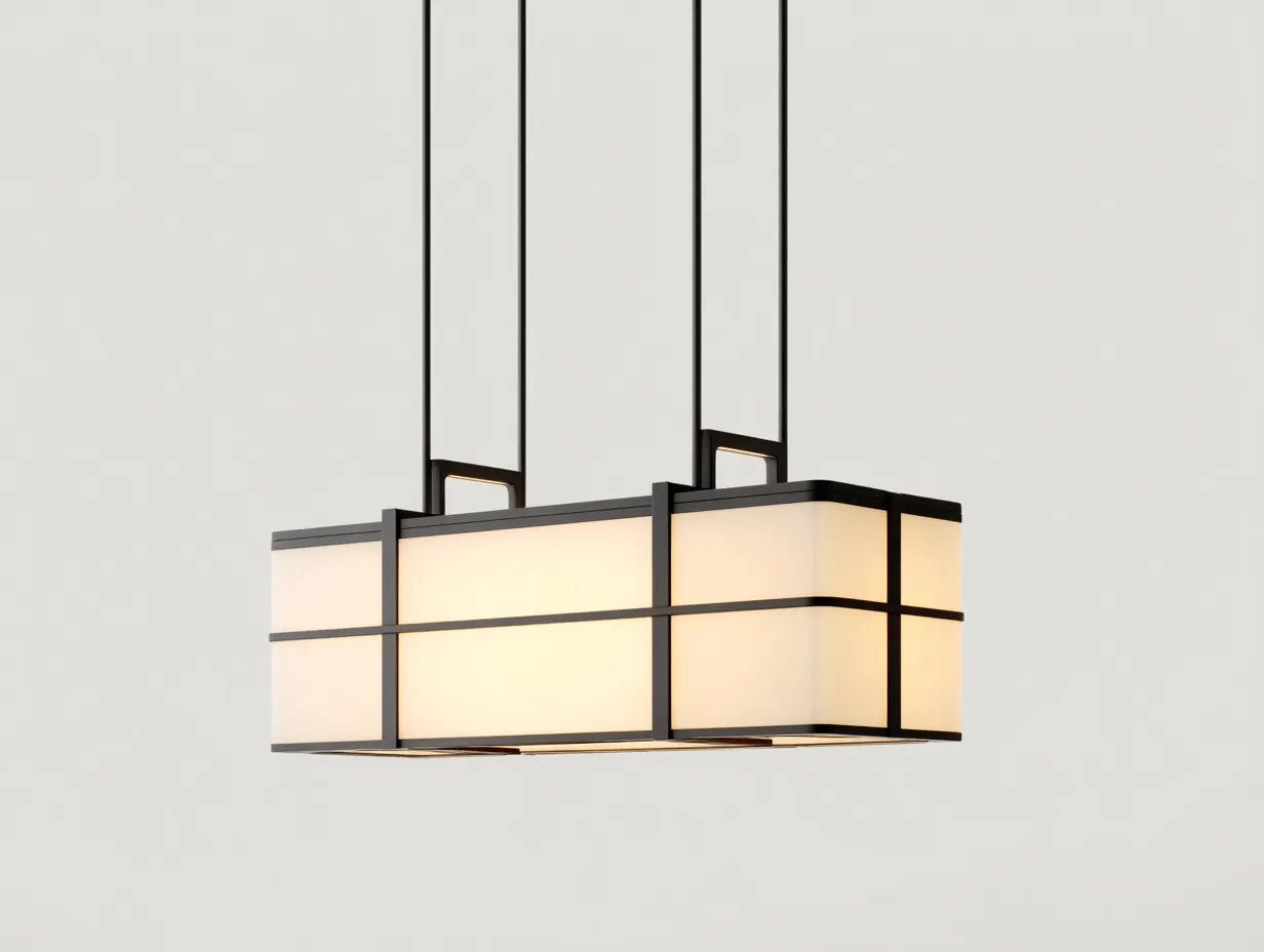 Außenpendelleuchte 85x28x32 cm Schwarz Metall Mattglas für im Freien lineare Lichtform