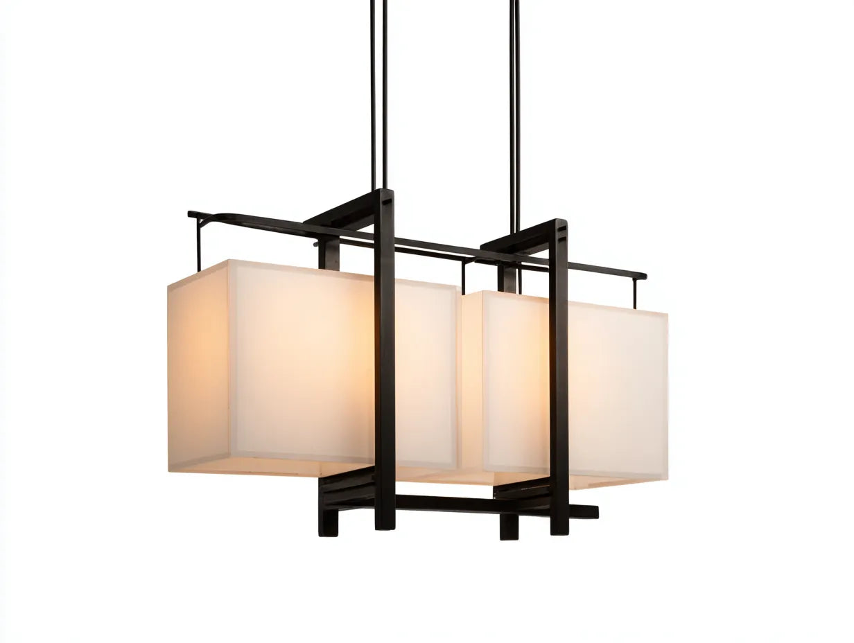 Außenpendelleuchte 62×42×45 cm Metall Glas Schwarz Weiß - geometrische Vierfachleuchte für geschützte Außenbereiche