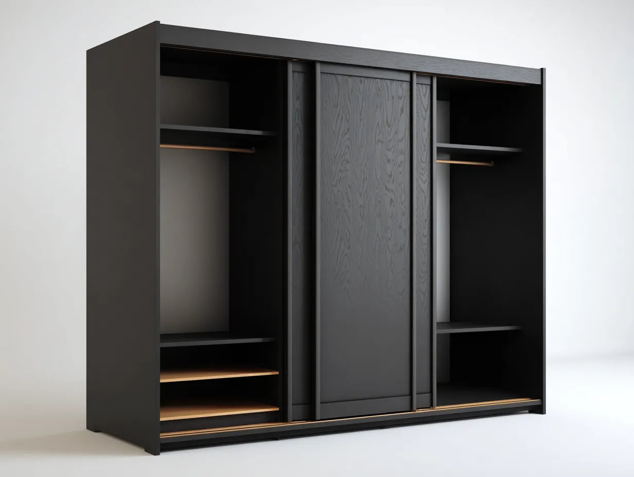 Kleiderschrank 250×62×215 cm Holzwerkstoff Schwarz - Schiebetüren und strukturierter Stauraum