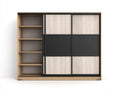 Kleiderschrank 250×60×220 cm Holzwerkstoff Naturholz/Schwarz - Schiebetüren mit offenem Seitenregal