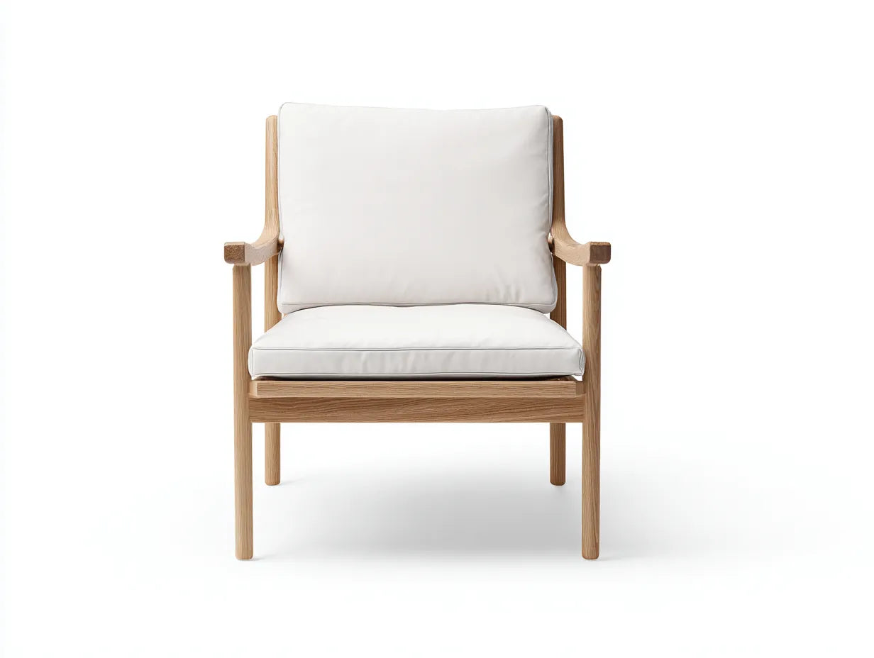 Sessel 72×78×88 cm Holz Stoff Weiß Natur - kompakter Wohnzimmerstuhl mit Armlehnen