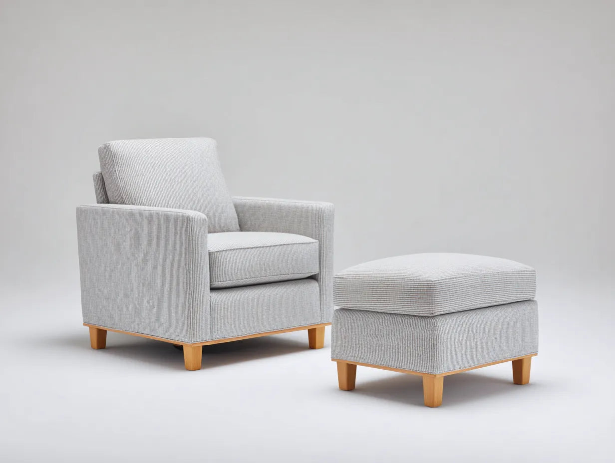 Sessel mit Hocker 82×84×96 cm Stoff Hellgrau Natur - komfortables Wohnzimmerdesign