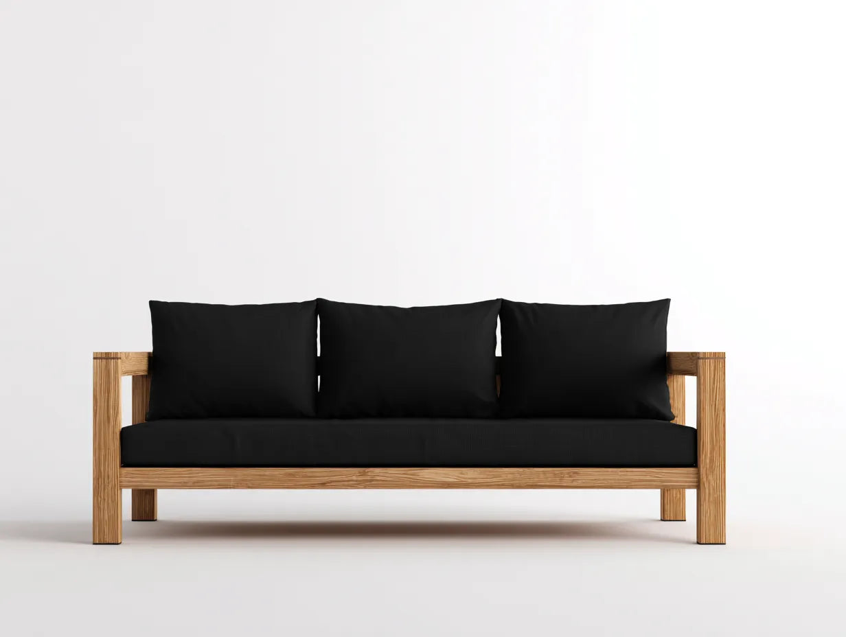 Sofa 220×84×80 cm Holz Stoff Schwarz Natur - offenes Rahmendesign für das Wohnzimmer