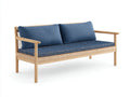 Sofa Holz und Stoff 210×80×79 cm Hellbraun/Blau – geradliniges Wohnzimmermöbel mit Seilbespannung