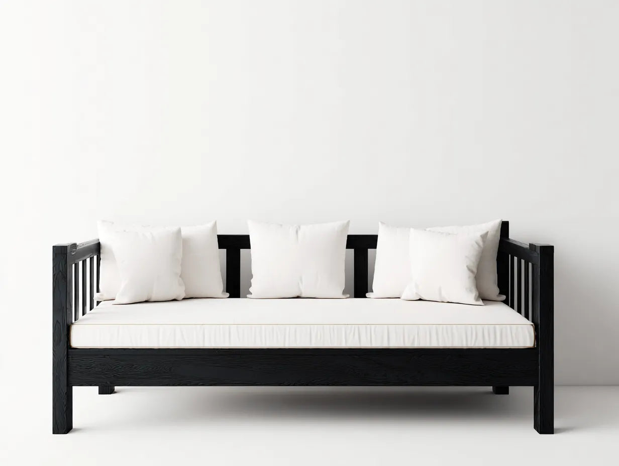 Sofa 210×85×78 cm Holz Stoff Schwarz Weiß - modernes Wohnzimmerdesign