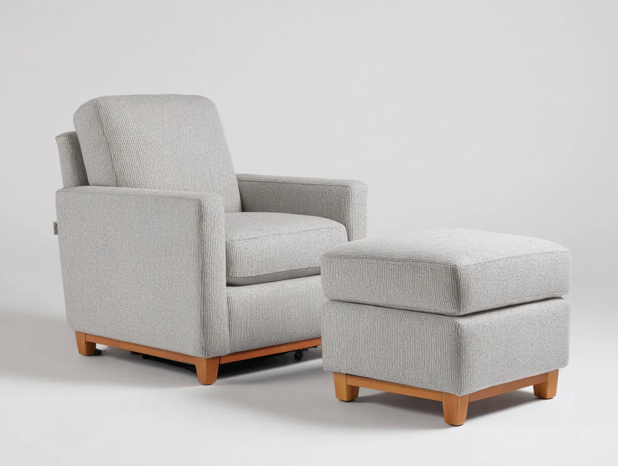 Sessel mit Hocker Stoff und Holz 78×88×96 cm Hellgrau/Hellbraun – komfortabler Wohnzimmerplatz