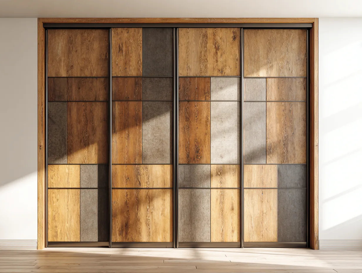 Kleiderschrank aus Holzwerkstoff 320×65×240 cm Braun/Grau – Schlafzimmer Schwebetürenschrank mit Dekorfront