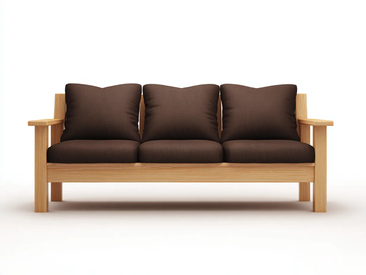 Sofa 200×82×80 cm Holz Stoff Braun Natur - skandinavisches Wohnzimmerdesign