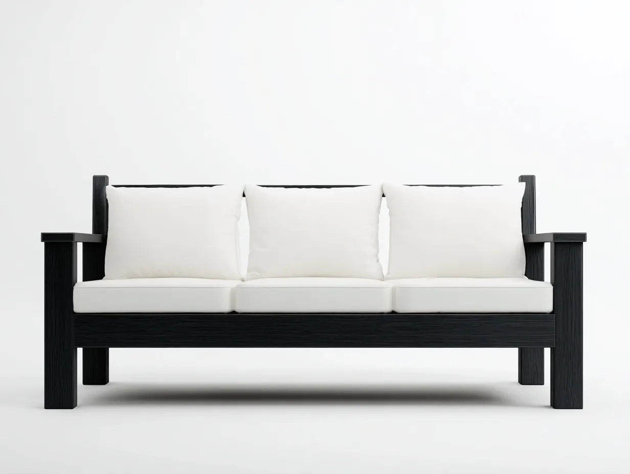 Sofa Holz und Stoff 205×84×80 cm Schwarz/Weiß – geradliniges Wohnzimmermöbel mit offenem Rahmen