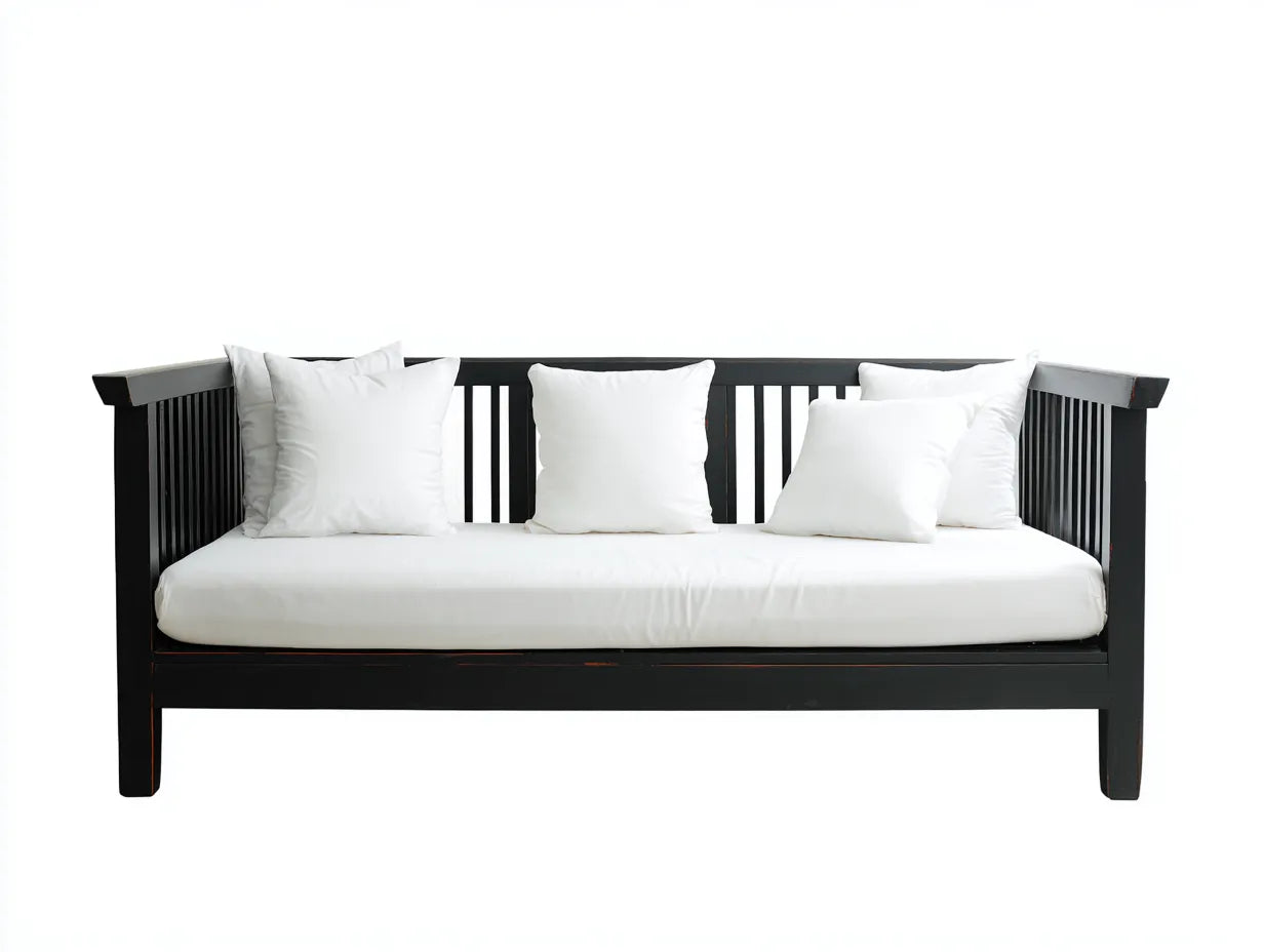 Wohnzimmer Sofa 205x85x78 cm Schwarz Holz Weiß Stoff minimalistisches Design