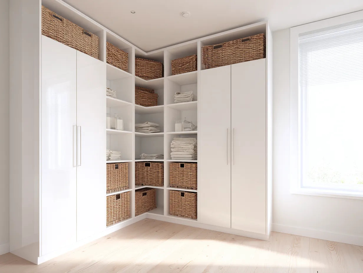 Kleiderschrank aus Holzwerkstoff 260×58×235 cm Weiß – Schlafzimmer Eckkleiderschrank mit offener Ablage