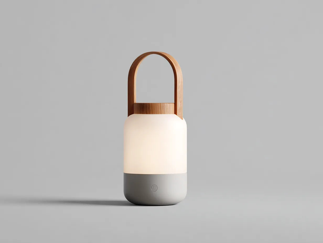 Handlaterne 21x21x41 cm Weiß Kunststoff Holzgriff für im Freien minimalistischer Stil