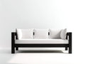 Sofa Holz und Stoff 215×86×78 cm Schwarz/Weiß – langes Wohnzimmermöbel mit klarer Rahmenstruktur