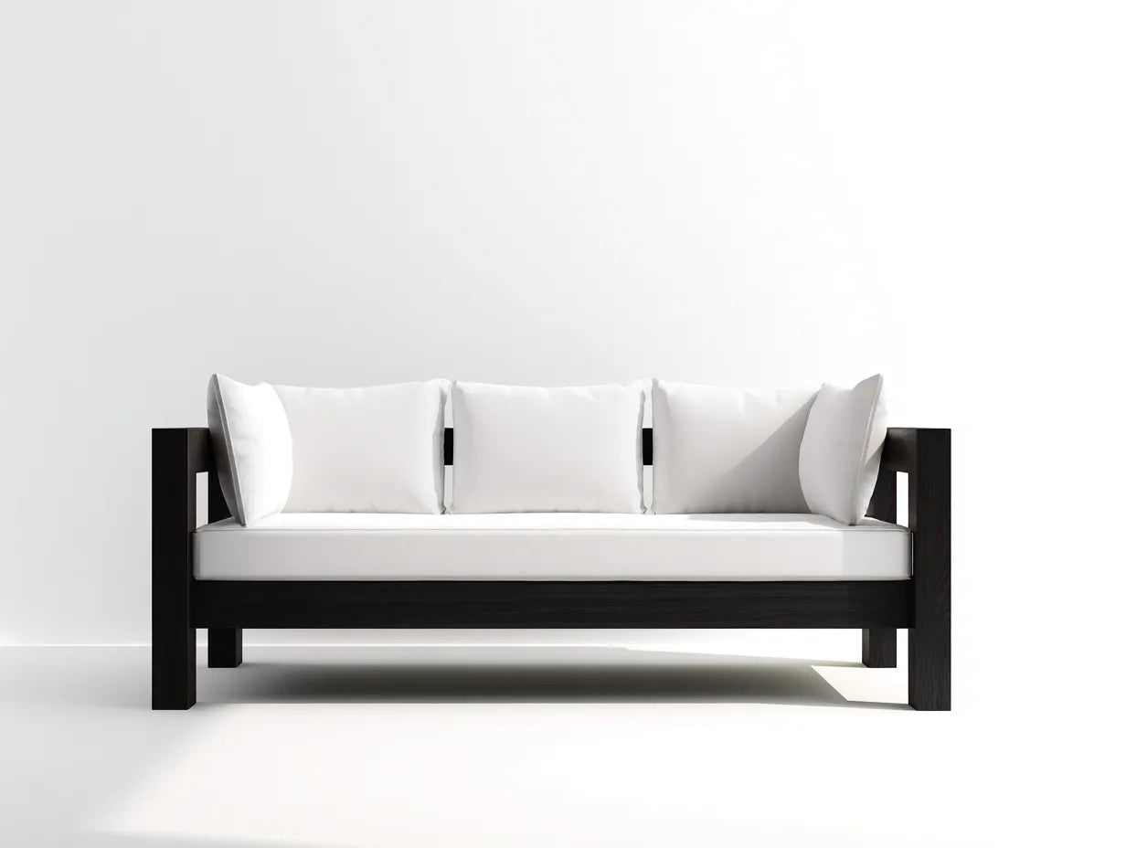 Sofa Holz und Stoff 215×86×78 cm Schwarz/Weiß – langes Wohnzimmermöbel mit klarer Rahmenstruktur
