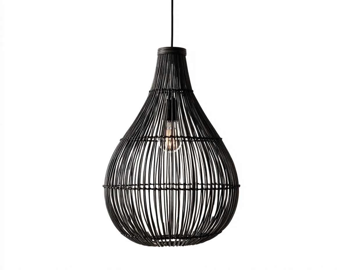Außenpendelleuchte 42×42×52 cm Rattan Schwarz - tropfenförmige Flechtleuchte für geschützte Außenbereiche